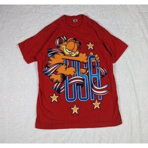 Vintage Garfield Men XL T Shirt USA Olympics Red Single Stitch Comic Cartoon Tee